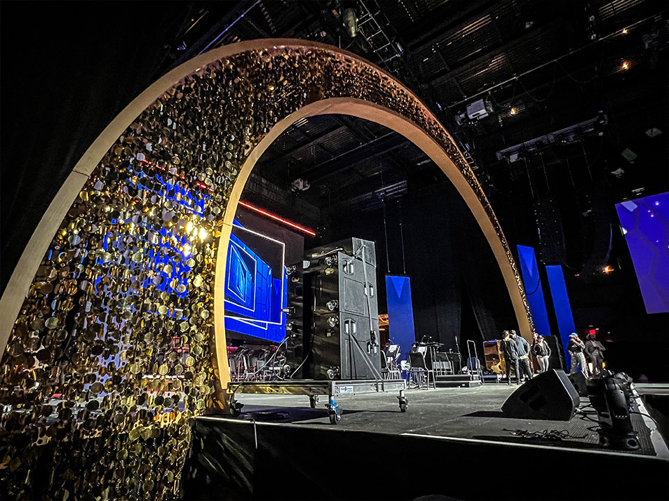 Exhibit booth interior, Qatar Foundation International, custom arch structure and display surfaces, EventPro