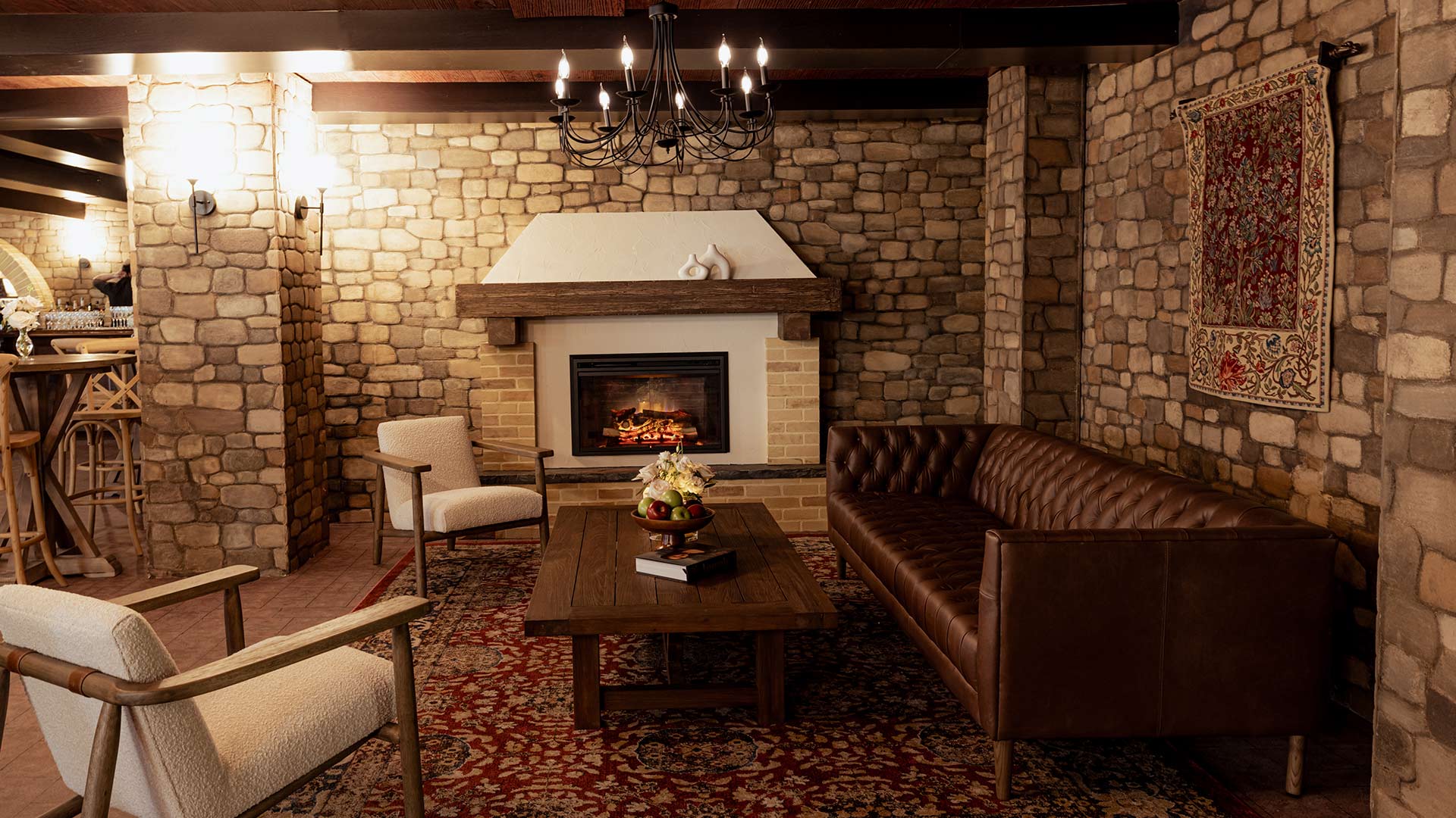 Custom Tuscan stone wall scenic panels and arched window facades, Miller Theatre EventPro Philadelphia