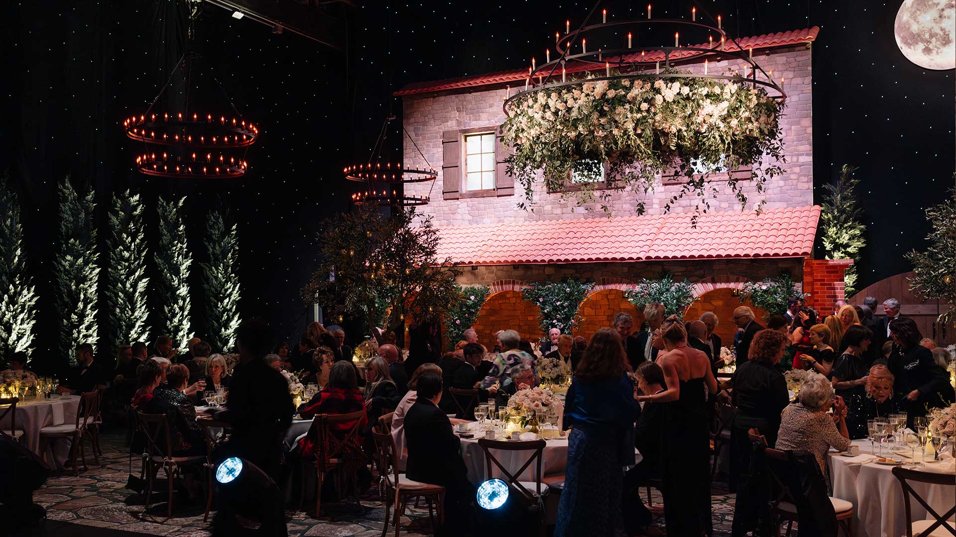 Miller Theatre fully transformed Tuscan environment, complete scenic fabrication and production by EventPro Maryland