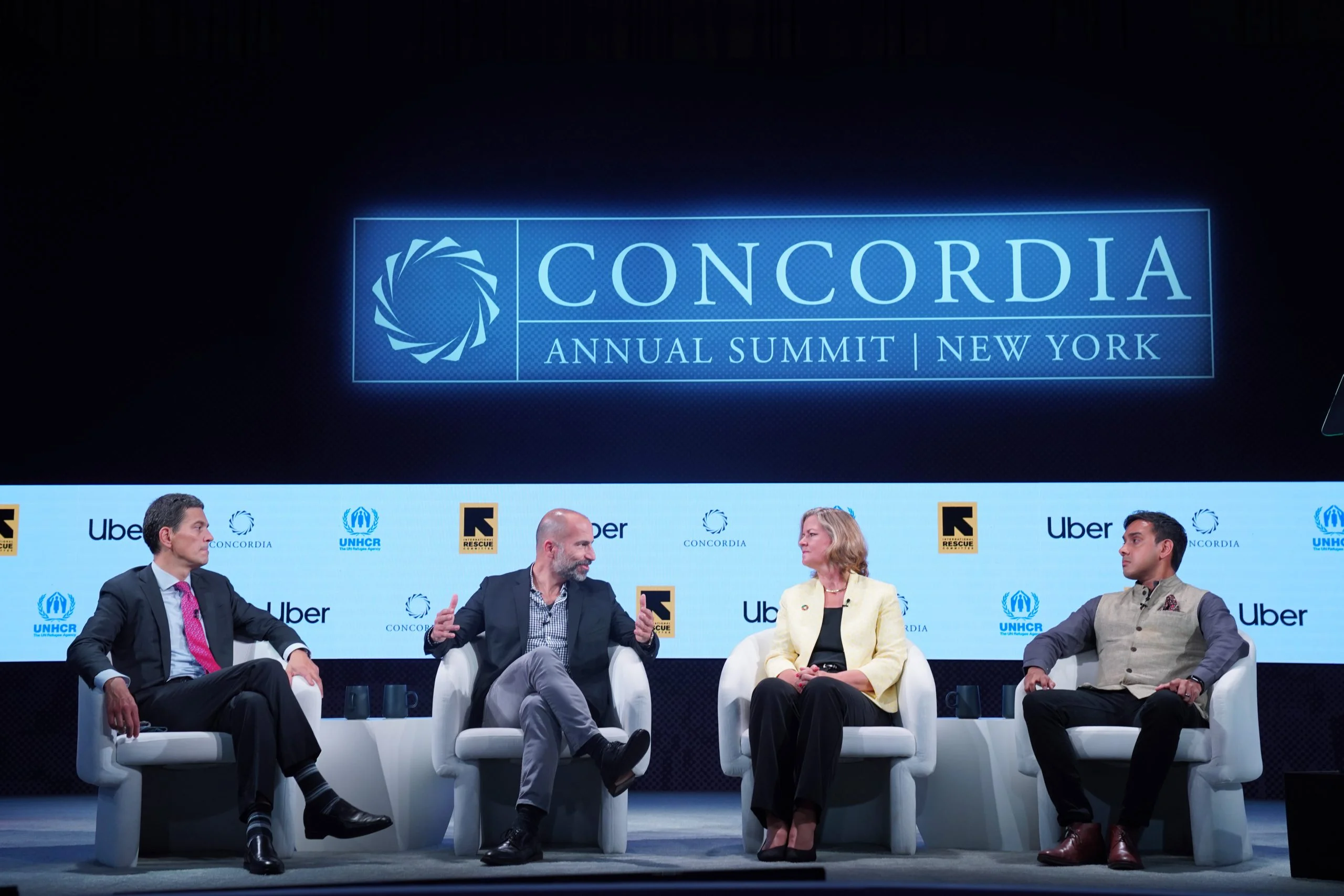 Concordia Annual Summit 2021 panel stage with four speakers — EventPro event production