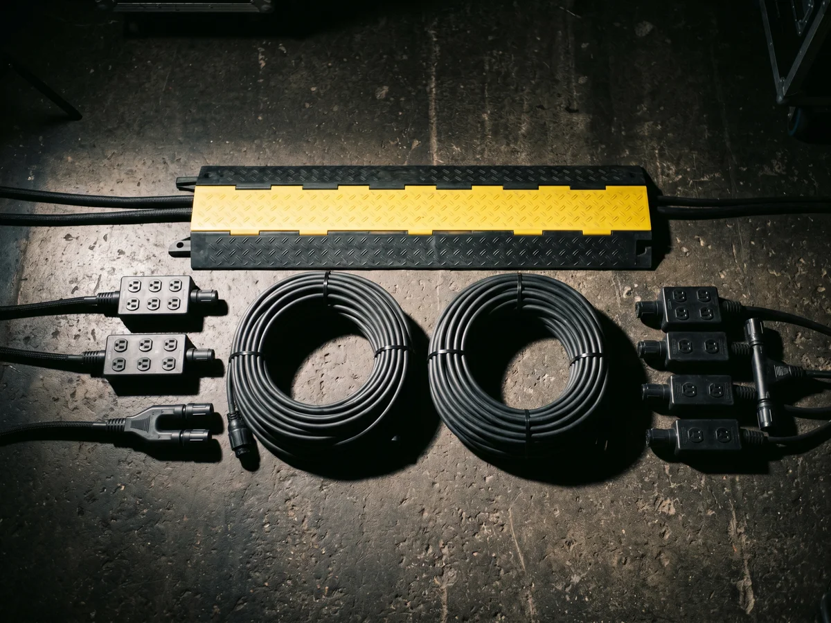 Event power cable runs and cable ramp management at a live event