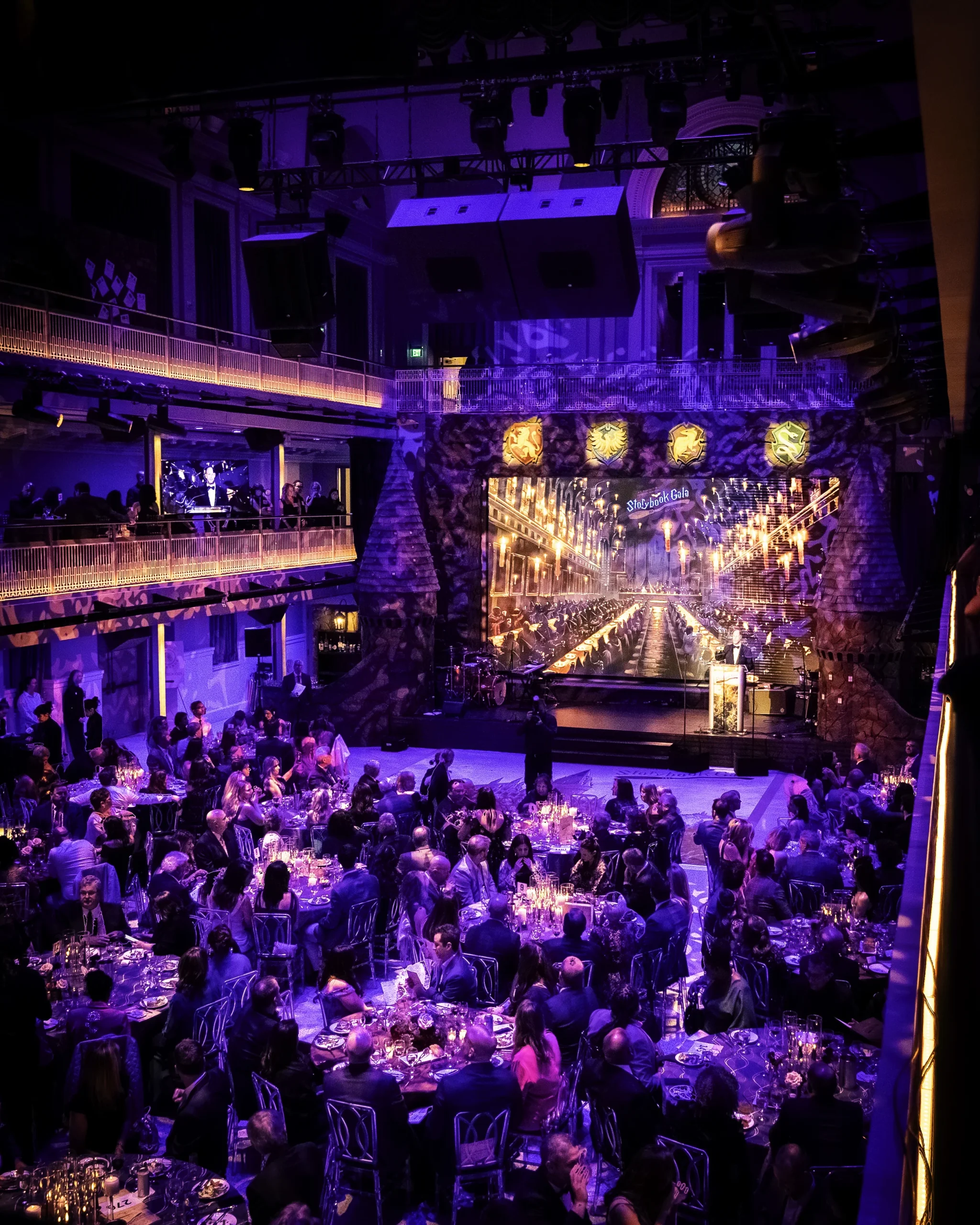 Harry Potter themed gala with Great Hall projection on stage screen — EventPro scenic productions