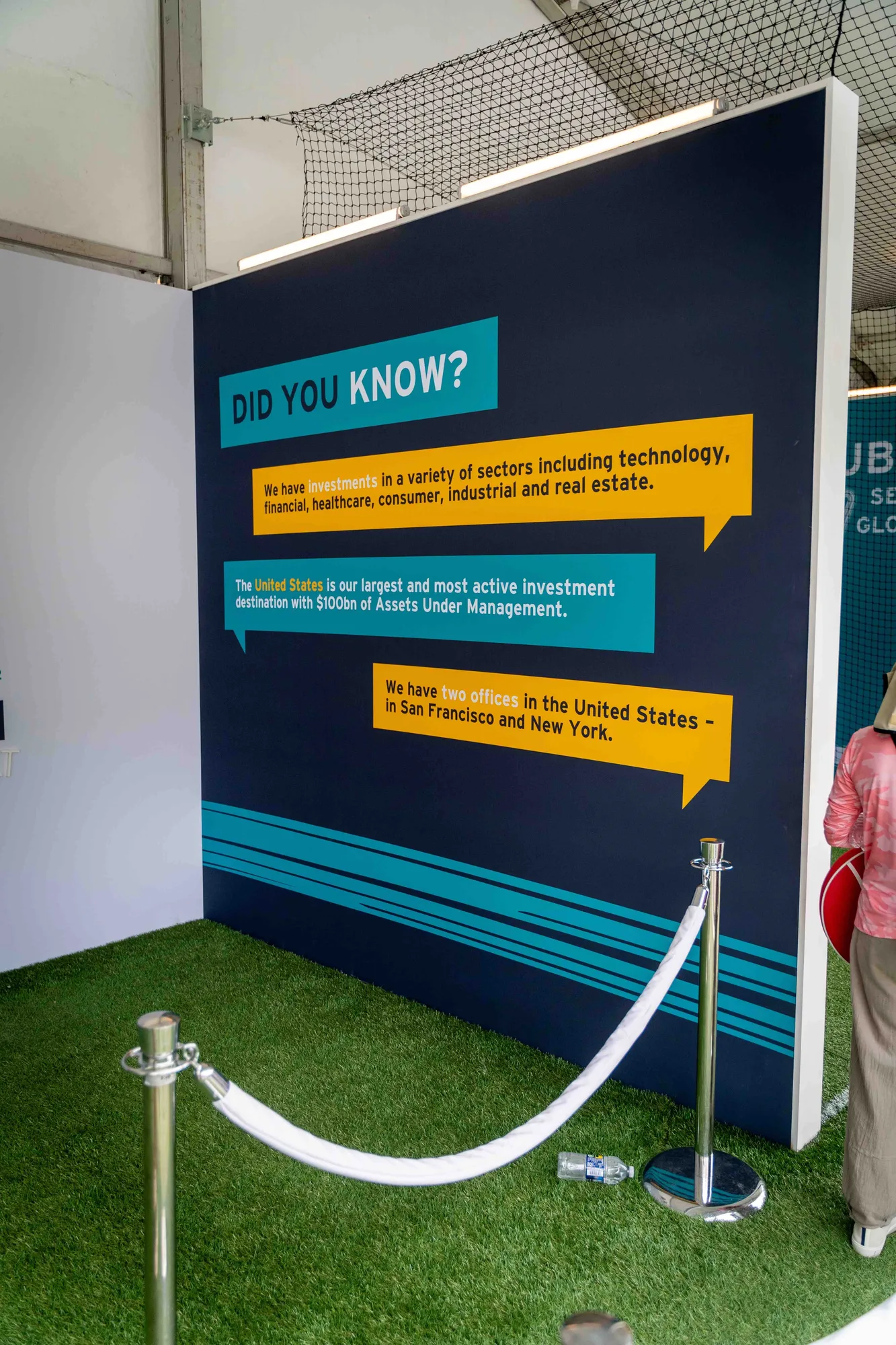 Did You Know branded info panel wall inside Mubadala activation tent, Citi DC Open 2023, EventPro