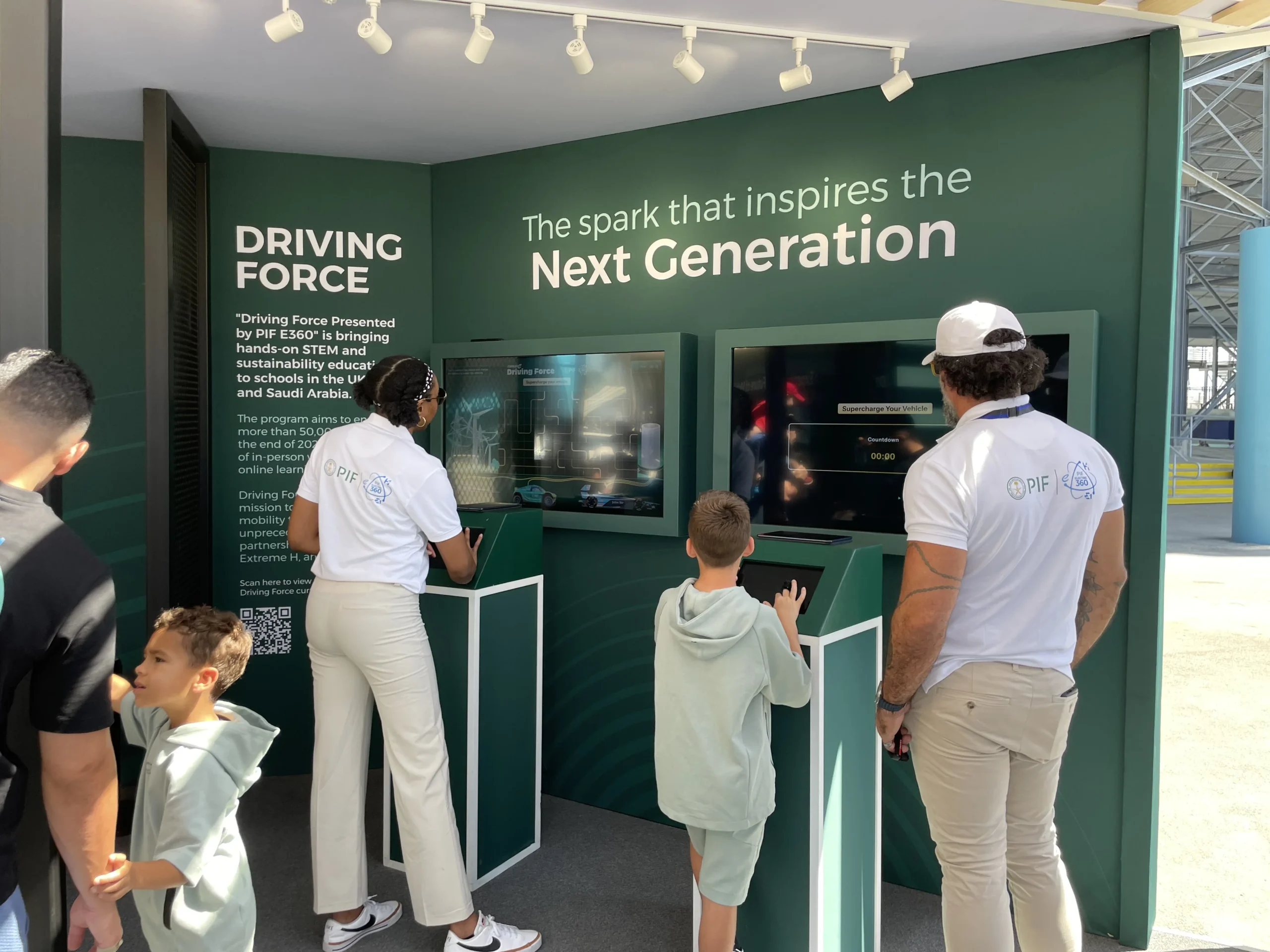 PIF Driving Force activation kiosk zone inside Super Charged pavilion, Miami Formula ePrix 2025, EventPro