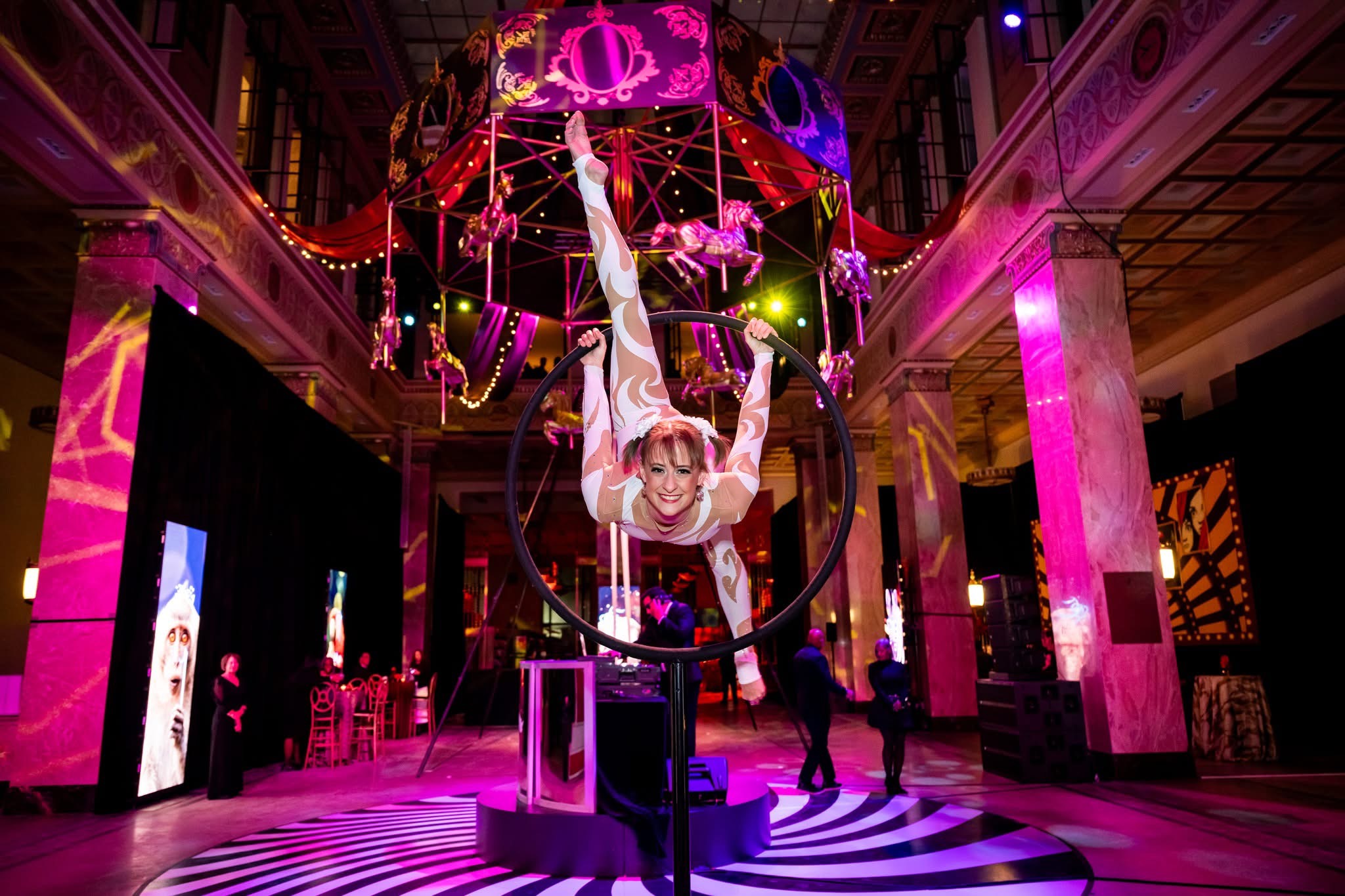 Pratt Contemporaries Black and White Party — circus-themed gala at Enoch Pratt Free Library Baltimore, event production by EventPro