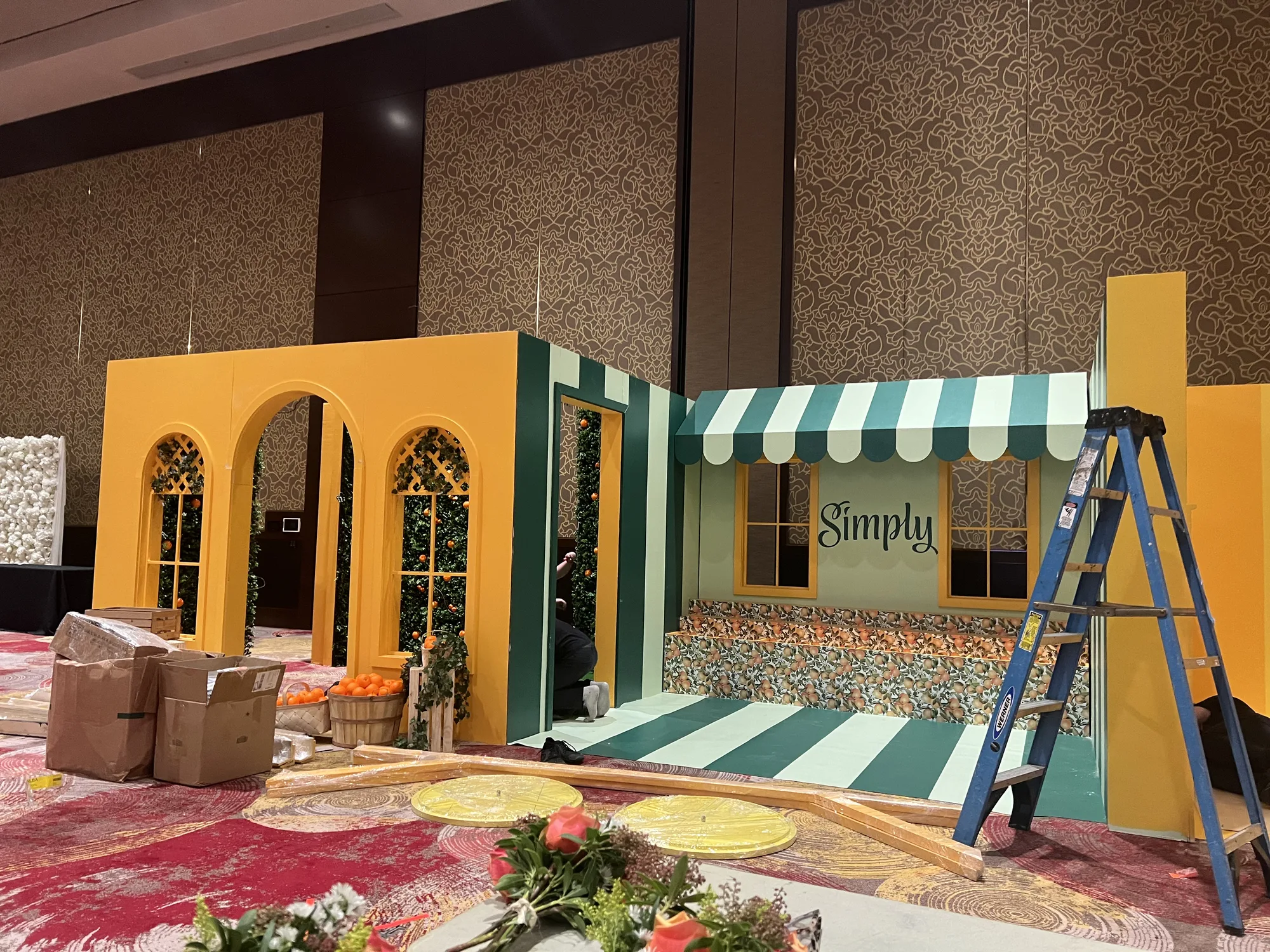 Simply brand activation under construction showing all three sections mid-build, Hard Rock Hotel Miami Gardens, EventPro fabrication