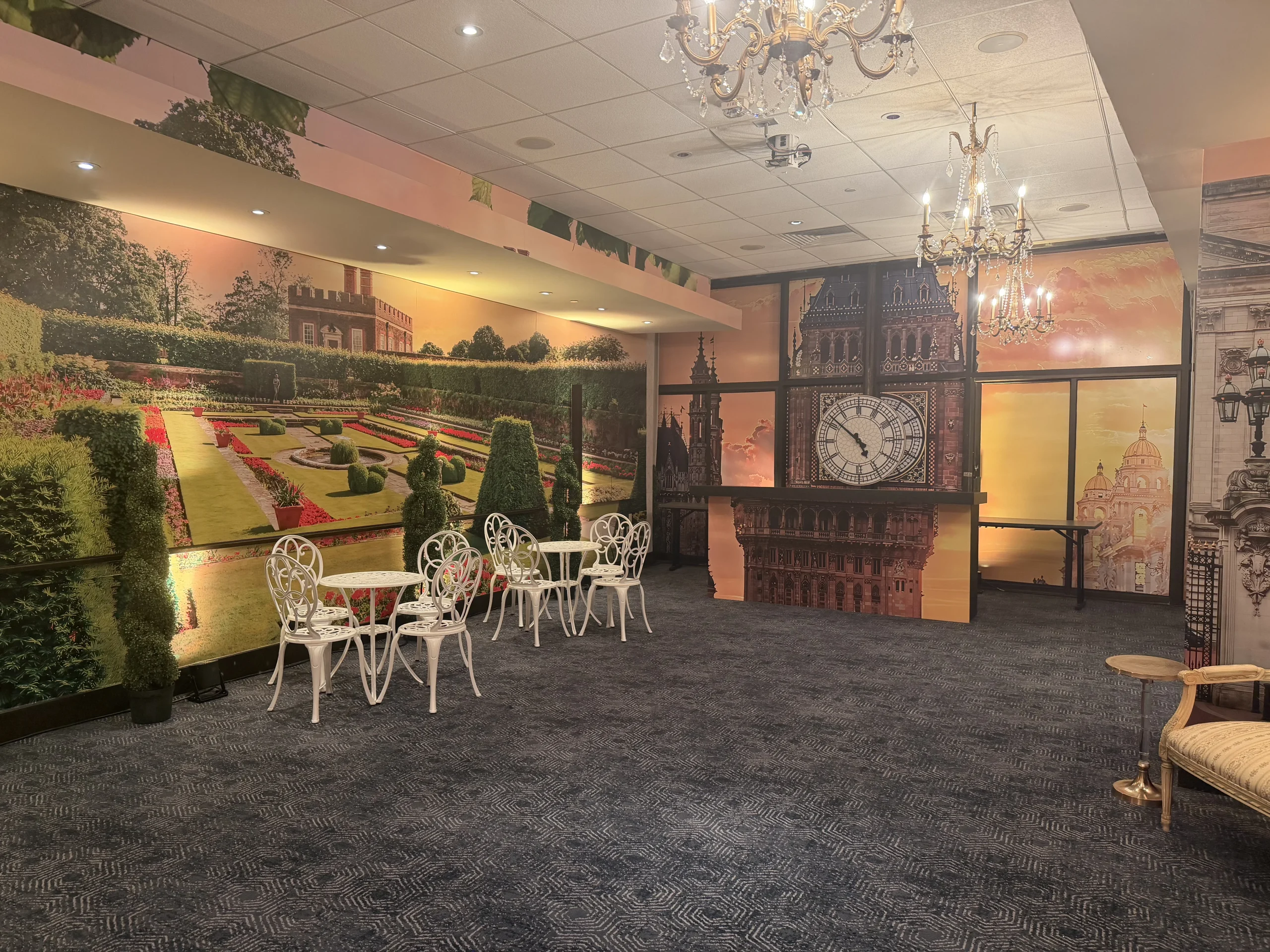 Full room graphic wrap installation with Big Ben and Buckingham Palace printed murals