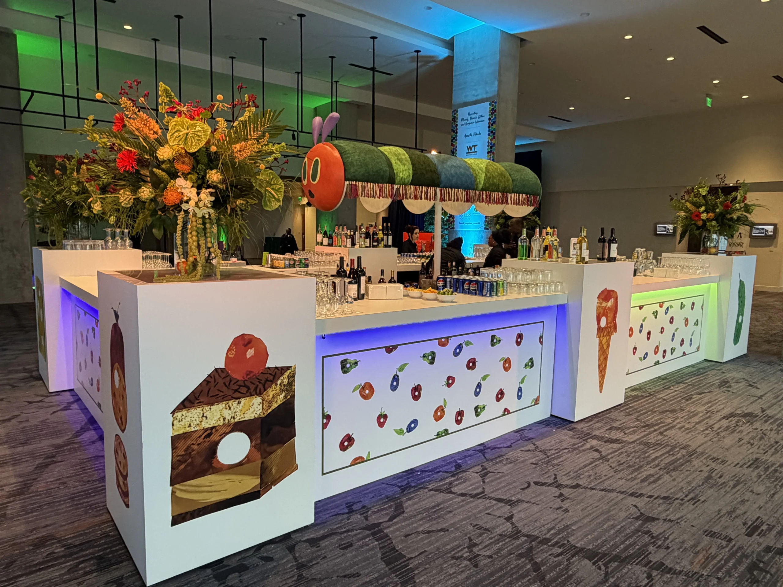 Custom printed vinyl bar wrap with Very Hungry Caterpillar theme by Event Pro